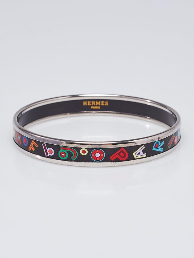 Hermes Black Multicolor Printed Enamel Tohu Bohu Narrow Bangle Bracelet