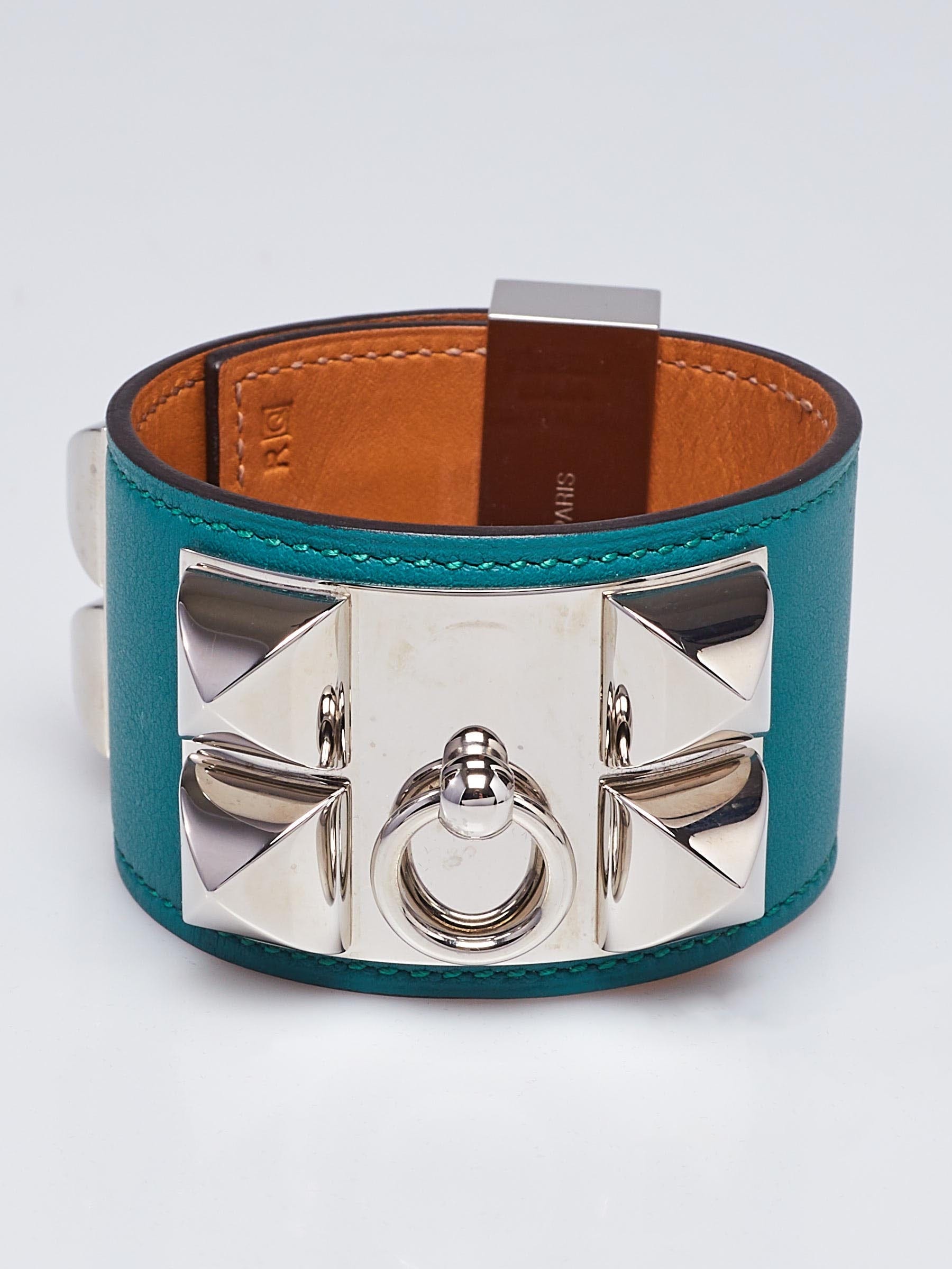 Hermes Malachite Swift Leather Palladium Plated Collier de Chien