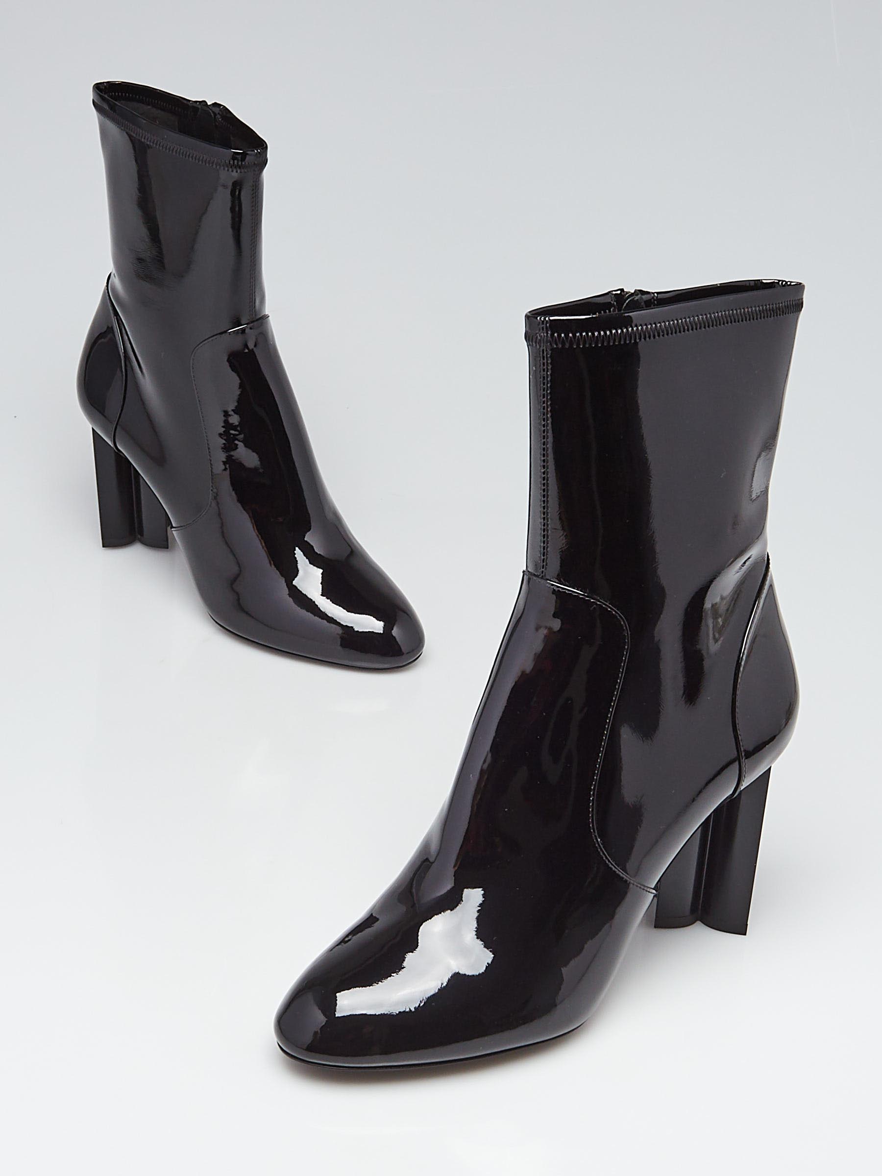 AUTHENTIC LOUIS VUITTON Uniforms Black Patent Silhouette Ankle Boot Bootie  SZ 39