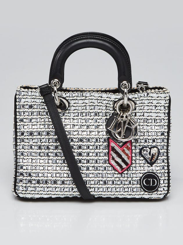 Christian Dior Metallic Silver Woven Tweed Patch Small Lady Dior Bag