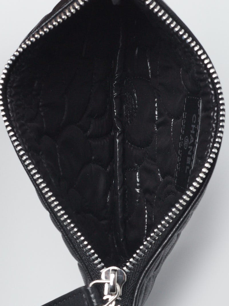 Chanel Black Camellia Embossed Lambskin Leather Small O-Case Zip