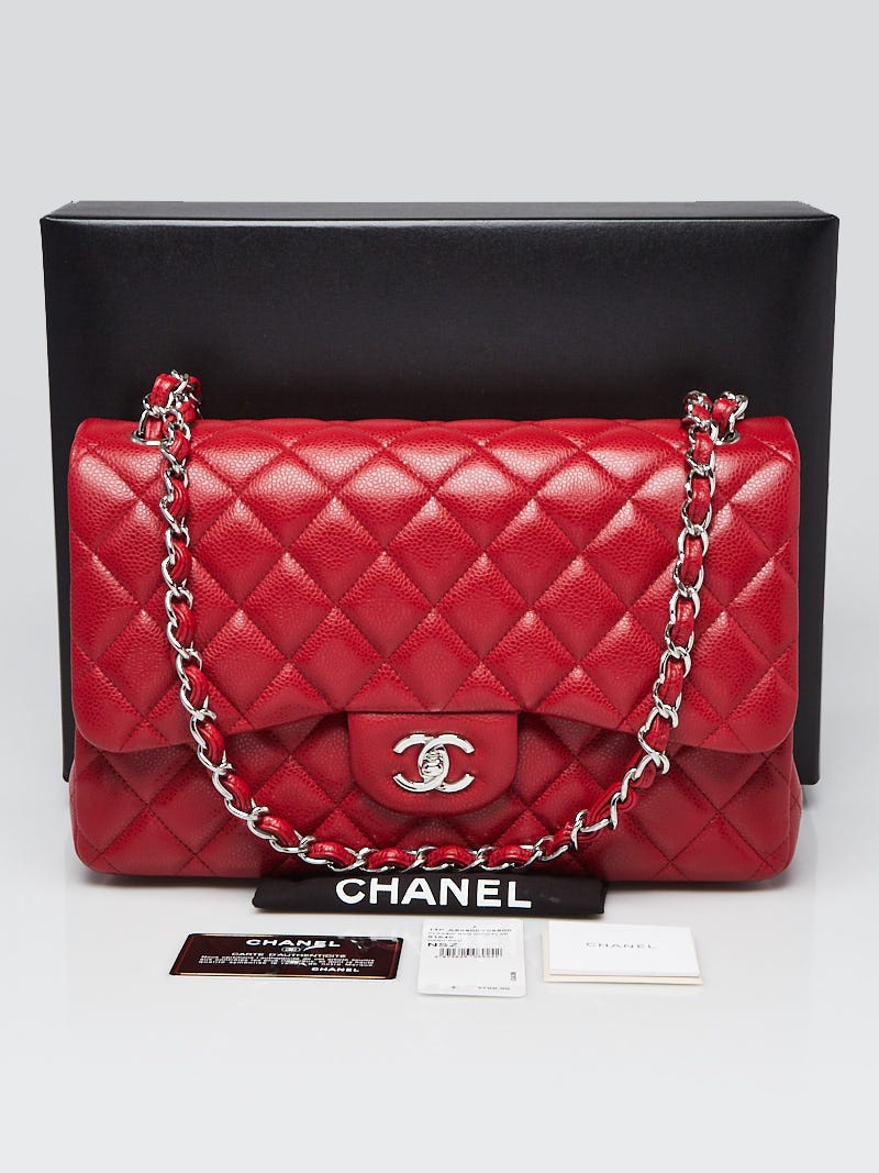 Chanel Rouge Fonce Quilted Caviar Leather Classic Jumbo Double