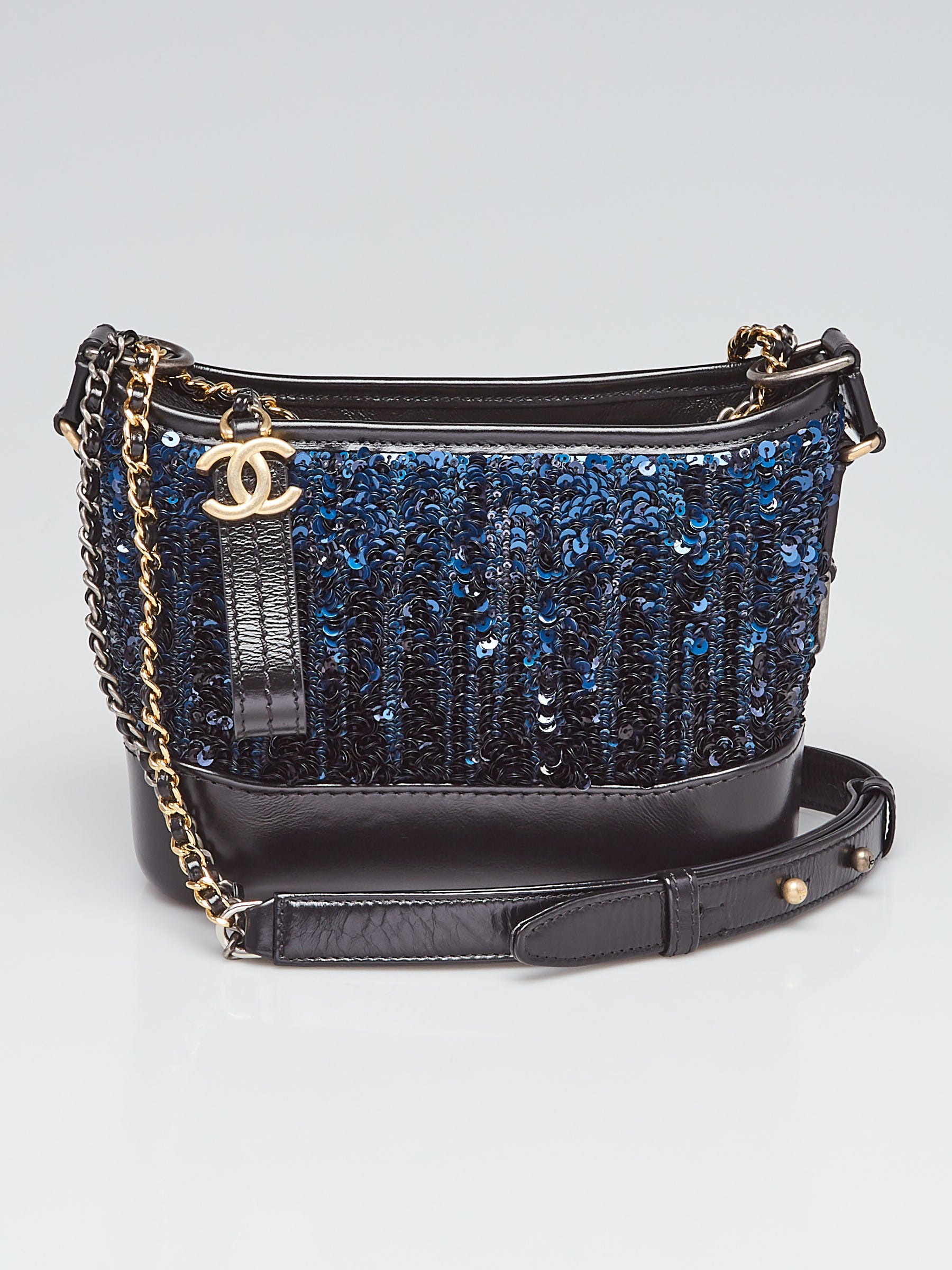 Chanel Tweed And Blue Leather Small Gabrielle Bag Tricolor