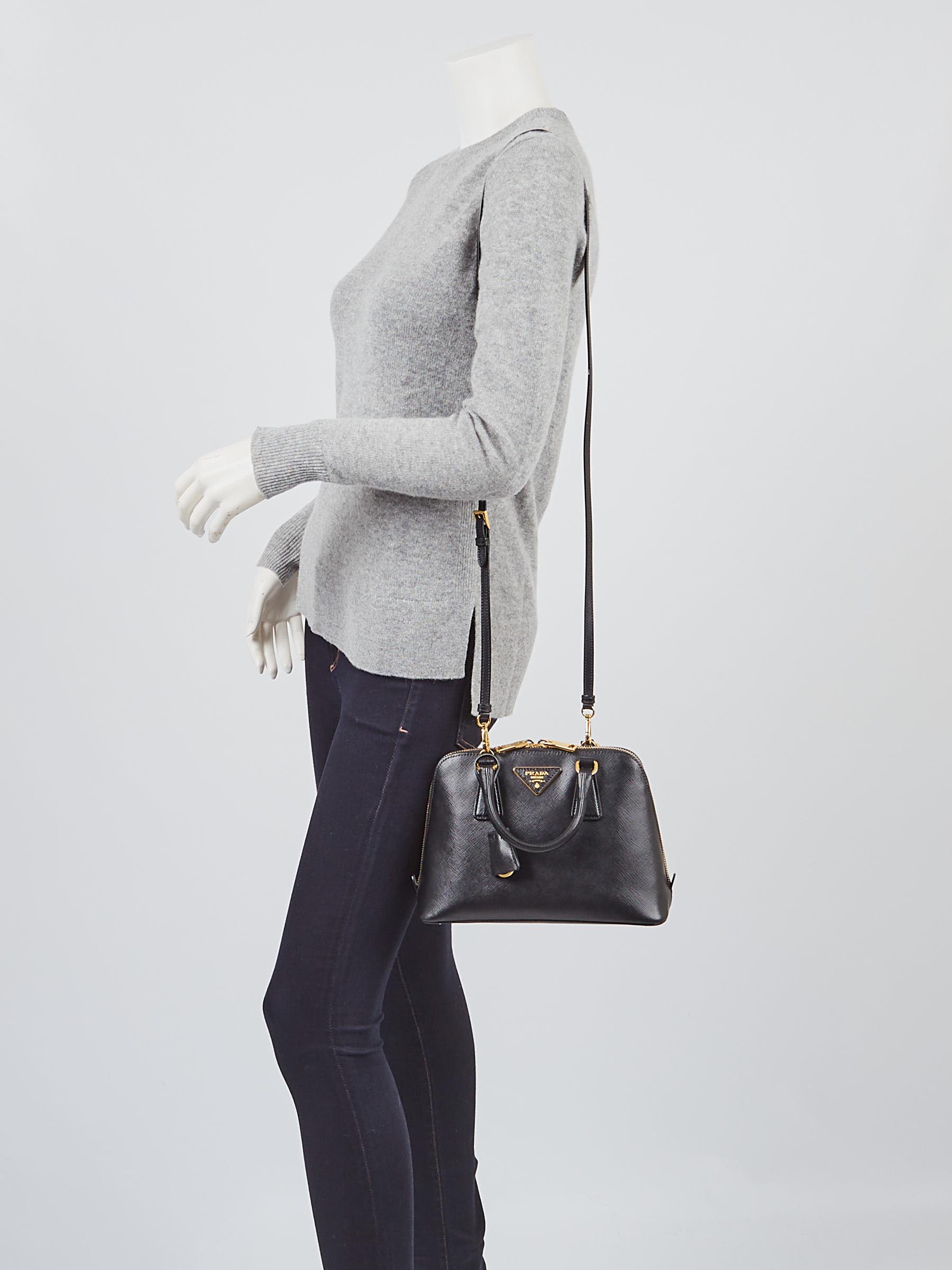 Prada Black Saffiano Lux Leather Small Promenade Bag BL0838 - Yoogi's Closet
