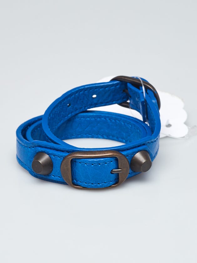 Balenciaga Blue Lazuli Lambskin Leather Classic Triple Tour Bracelet Size M