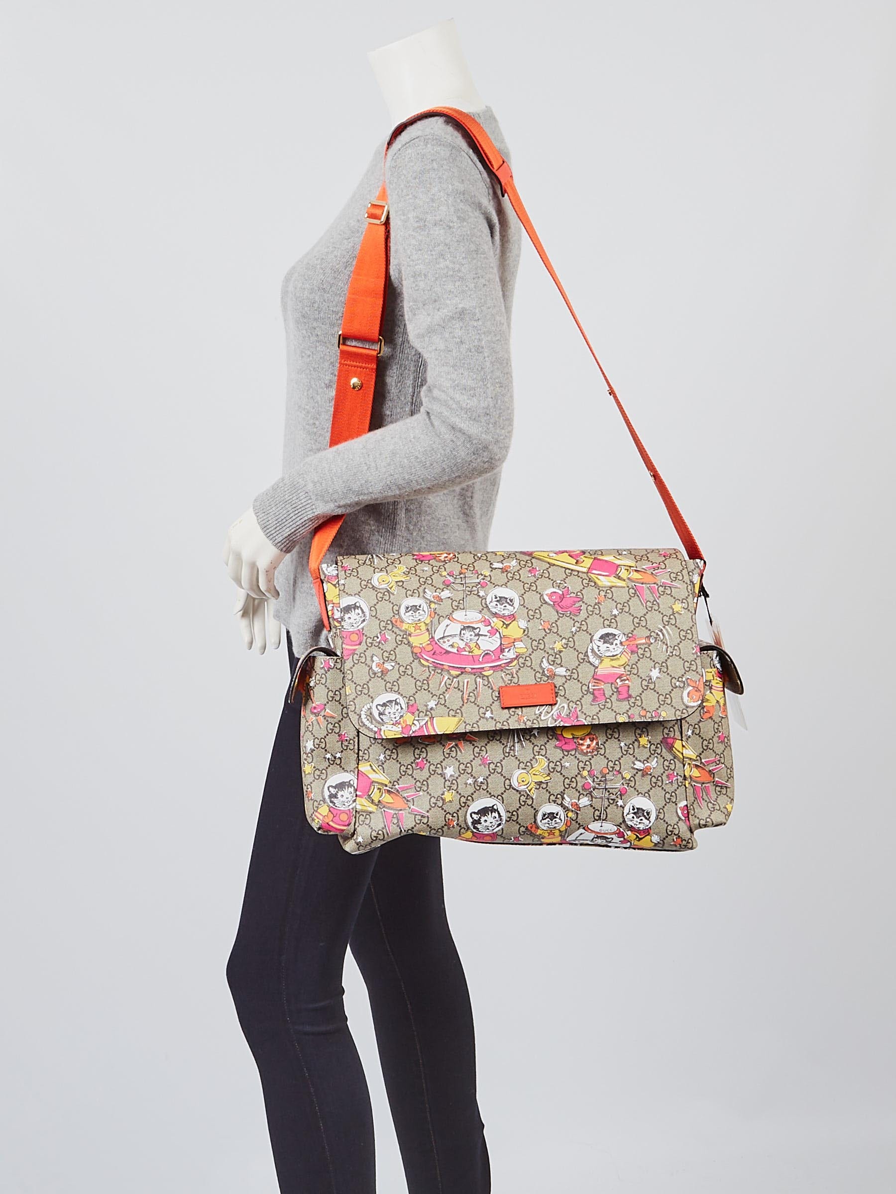 Gucci Beige/Ebony GG Coated Canvas Space Cats Messenger Diaper Bag