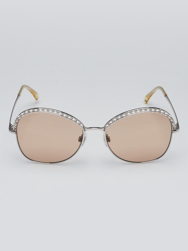 Chanel Silvertone Metal Round Frame Faux Pearl Sunglasses-4246