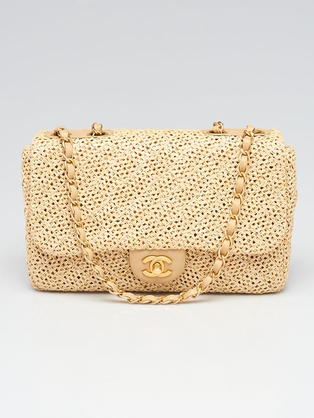 Chanel Beige Crochet Raffia Medium Flap Bag