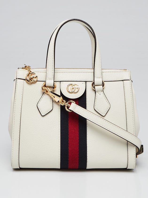 Gucci White Leather Vintage Web Ophidia Small Tote Bag