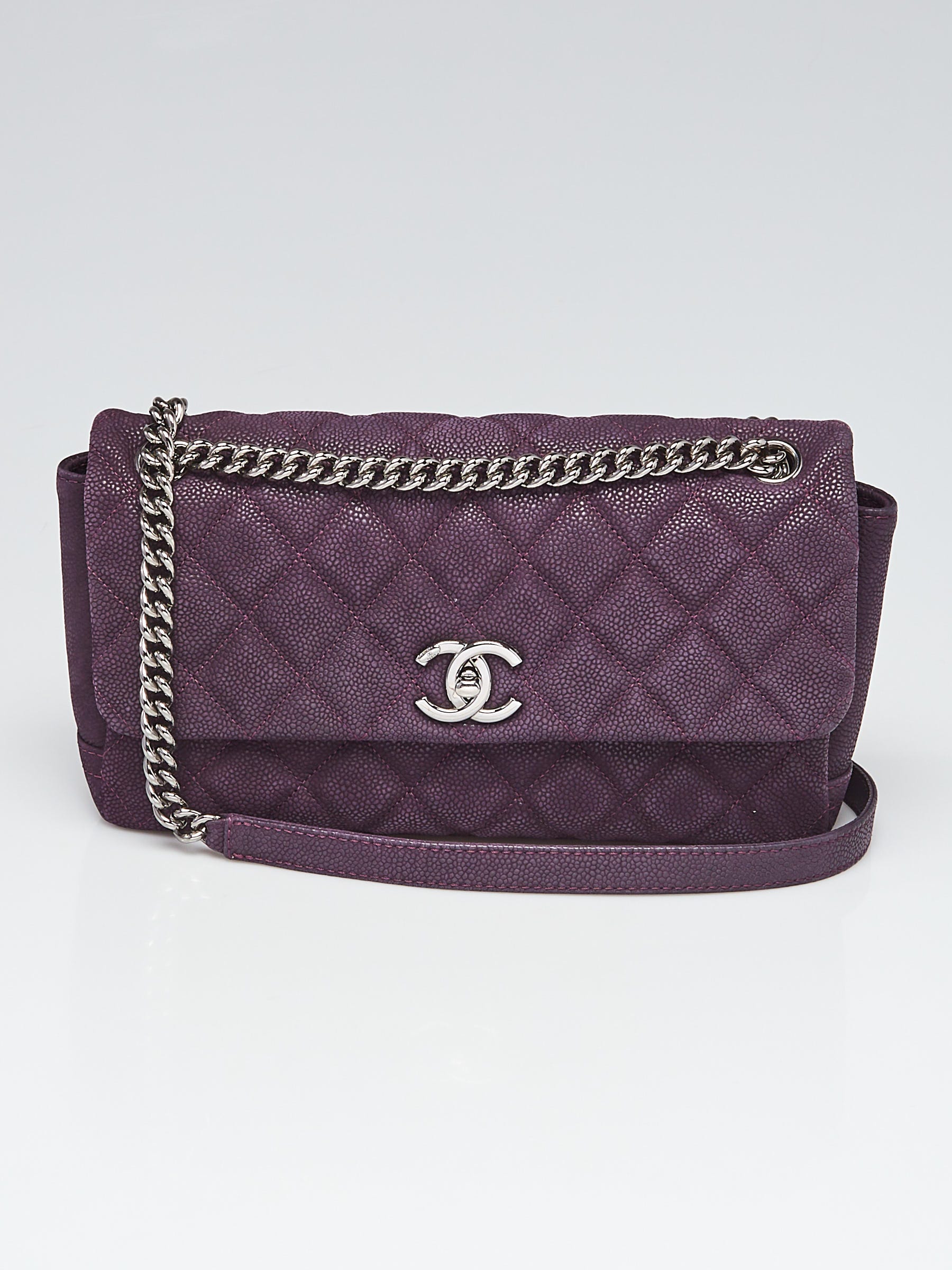 Chanel Dark Purple Matte Quilted Caviar Leather Lady Pearly Flap