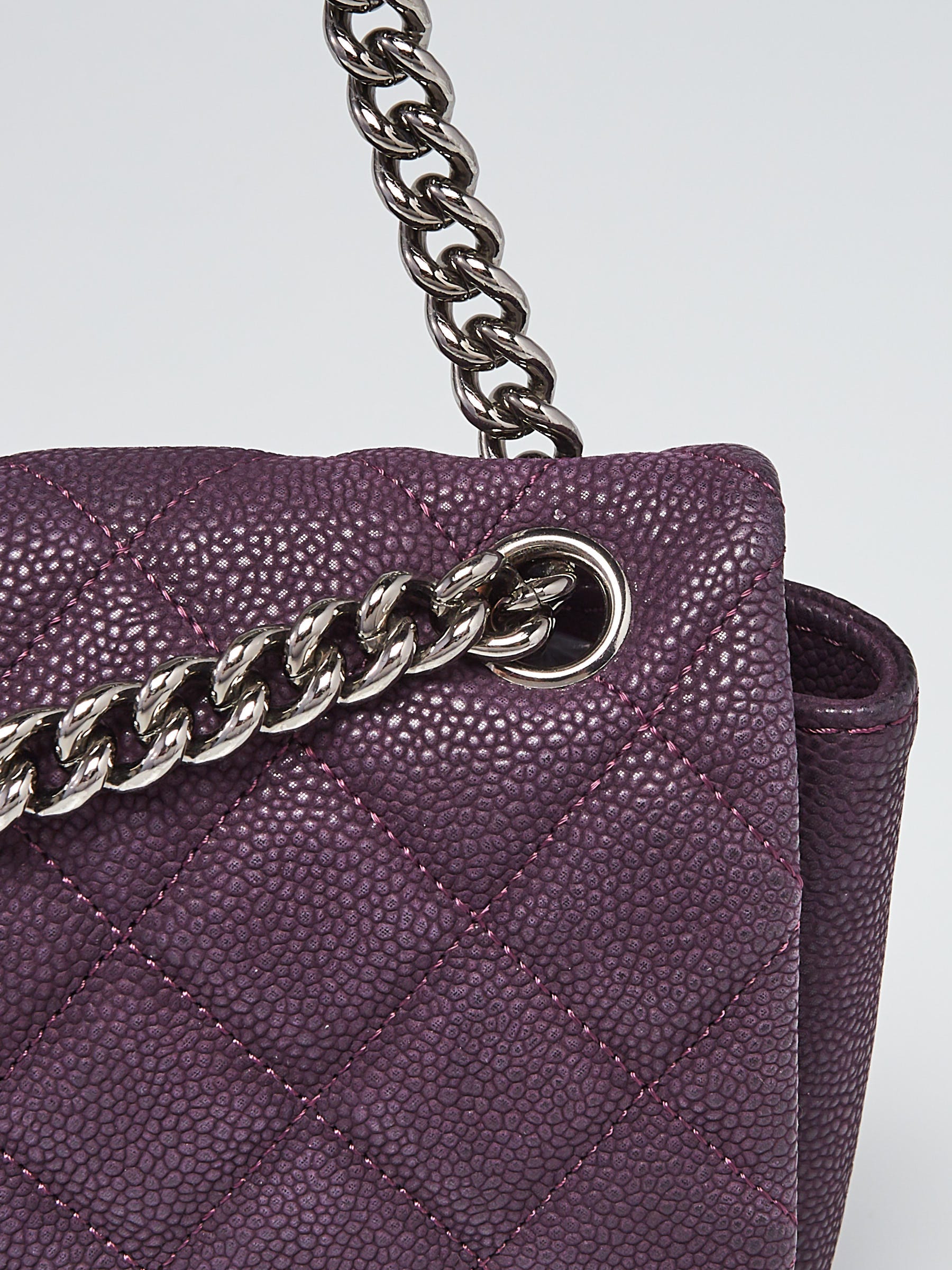 CHANEL Caviar Quilted Zipped Key Holder Case Purple 548869