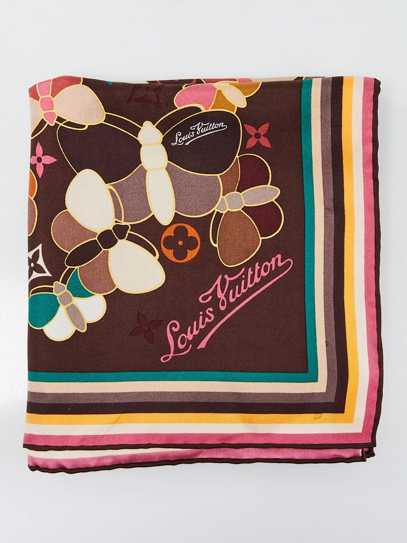 Louis Vuitton Brown Multicolor Silk Printed Butterfly Square Scarf -  Yoogi's Closet