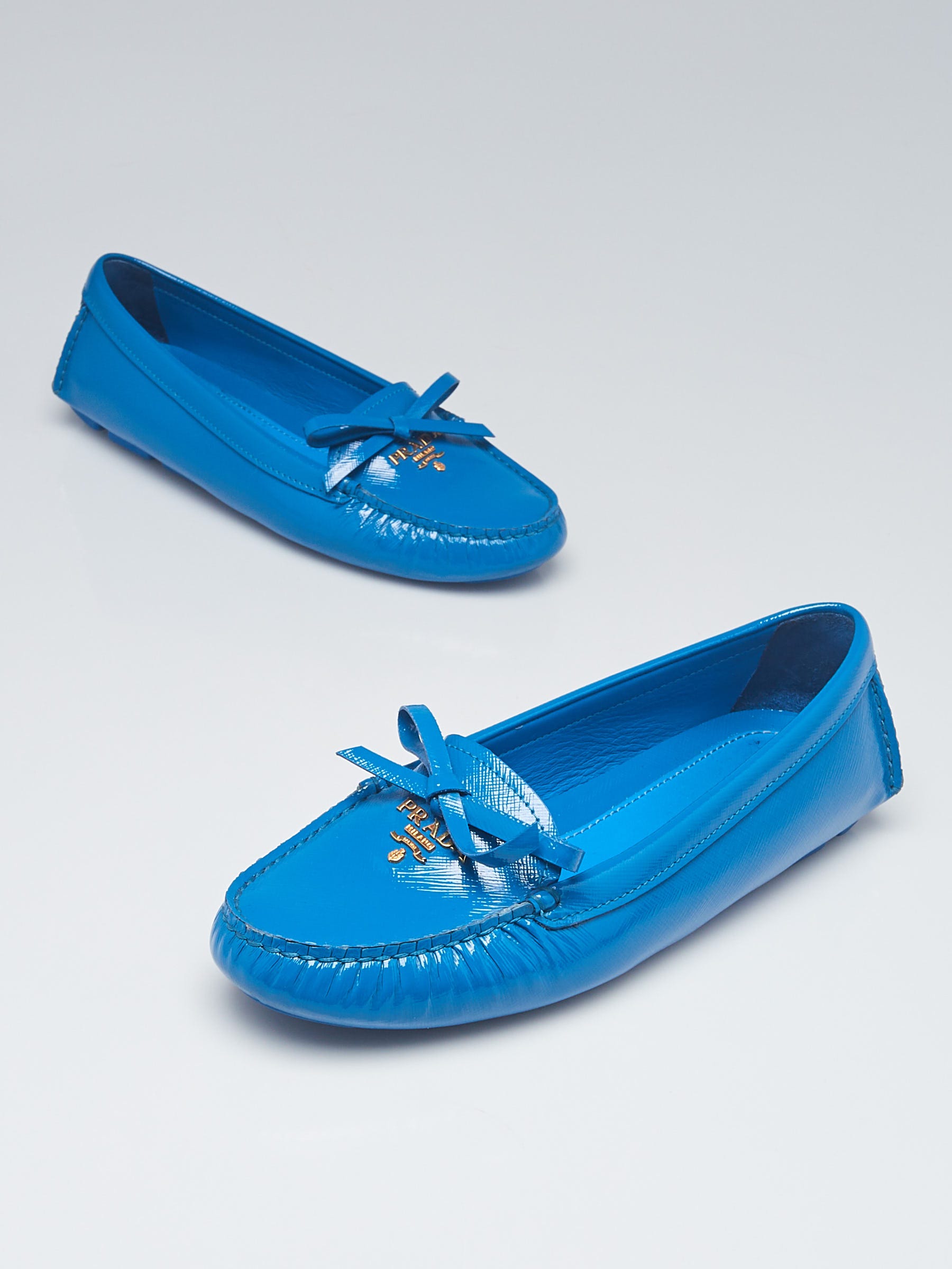 Prada Blue Patent Saffiano Leather Driving Loafers Size 7  display picture 3
