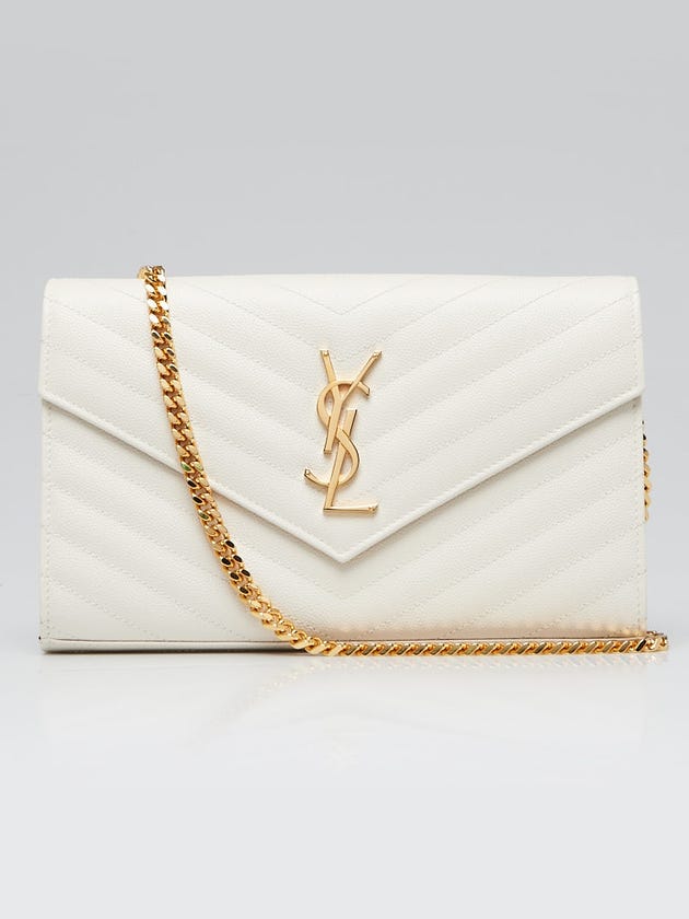 Yves Saint Laurent White Grained Leather Metalasse Wallet on Chain Bag
