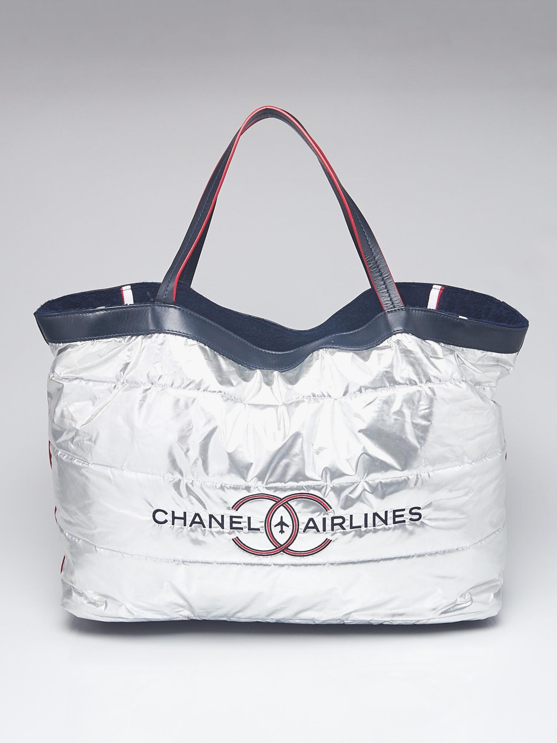 Chanel Silver/Navy Blue Coated Canvas and Terry Reversible