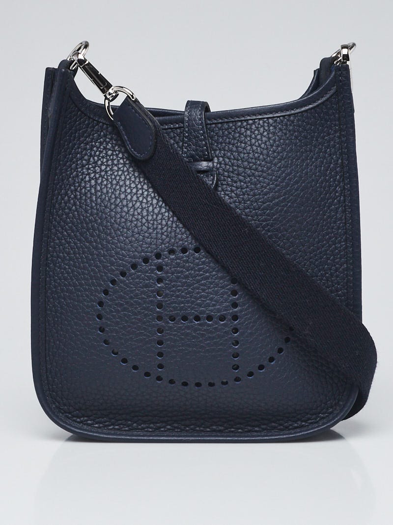 Hermes 16cm Etoupe/Bleu Indigo Clemence Leather Evelyne TPM Bag