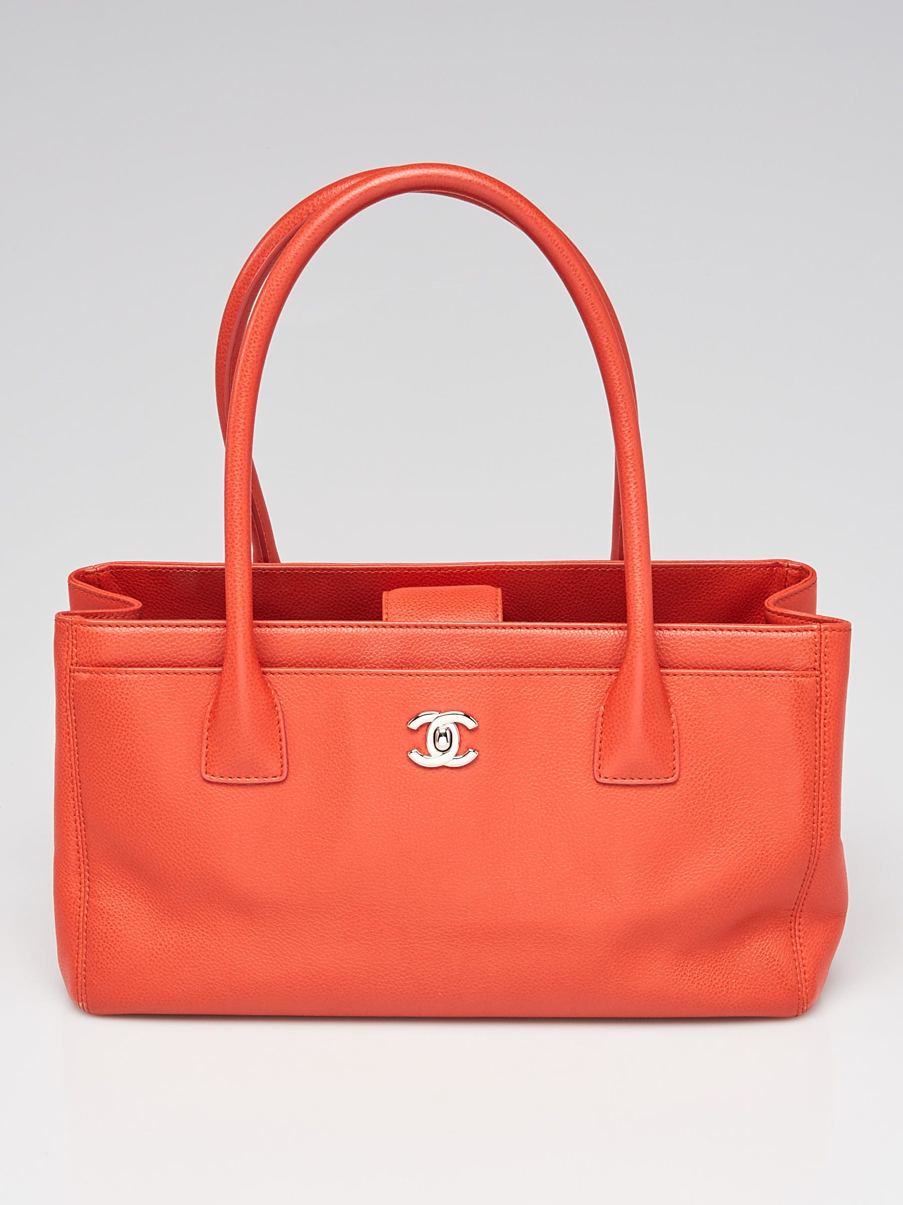 Chanel Orange Caviar Leather Petite Cerf Shopping Tote Bag - Yoogi's Closet