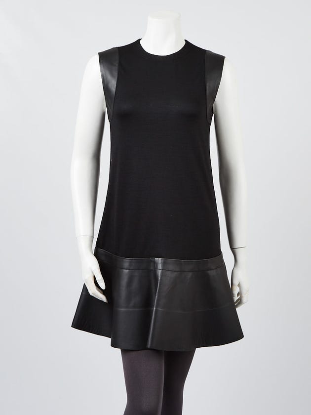 Balenciaga Black Lambskin Leather and Wool Sleeveless Dress Size 6/38