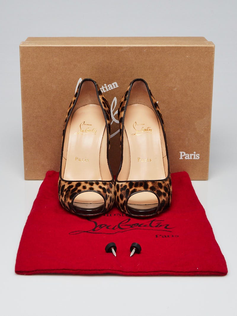 Christian Louboutin Brown Leopard Print Calf Hair Highness Peep Toe  Platform Pumps Size 38 Christian Louboutin