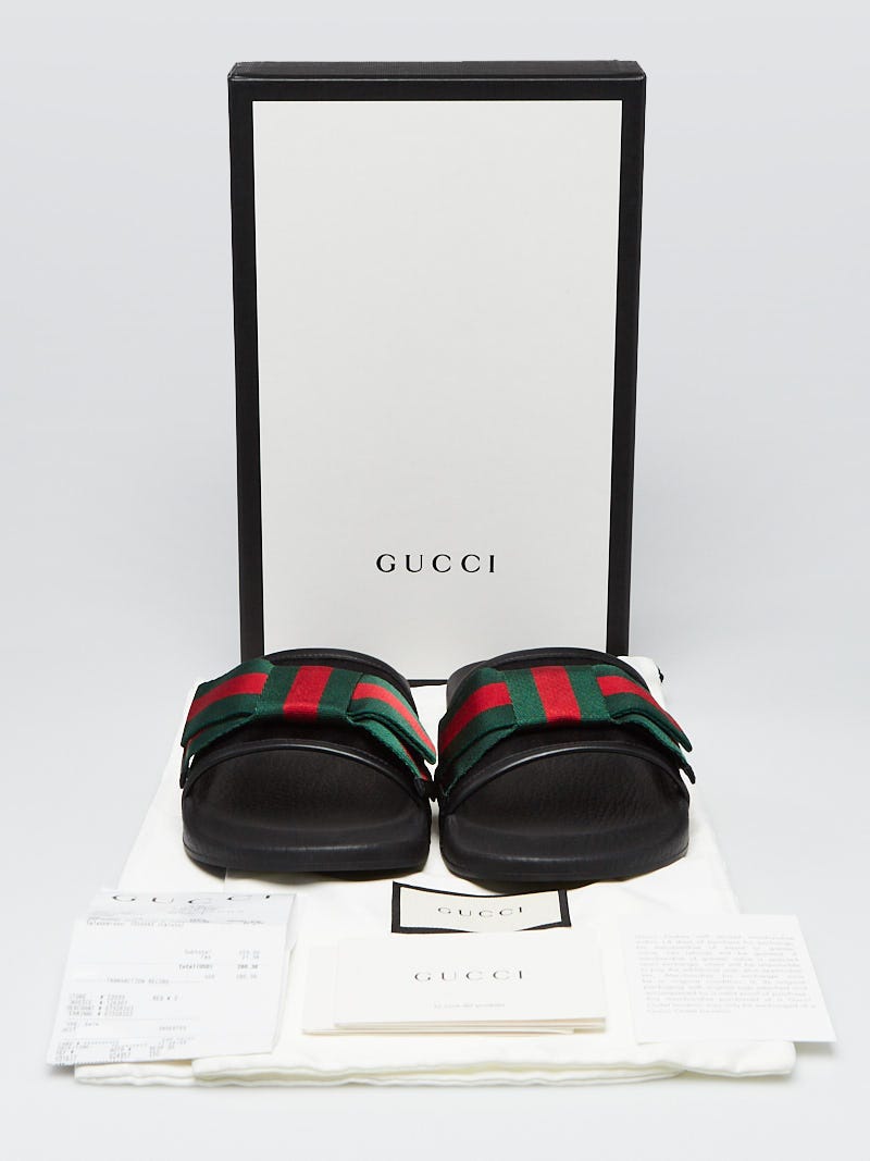 Gucci satin web discount bow slide sandals