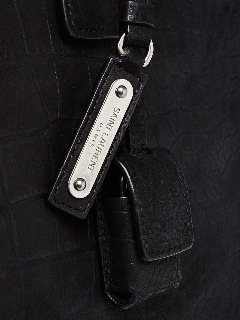 Yves Saint Laurent Black Croc Embossed Nubuck Leather Sac de Jour 