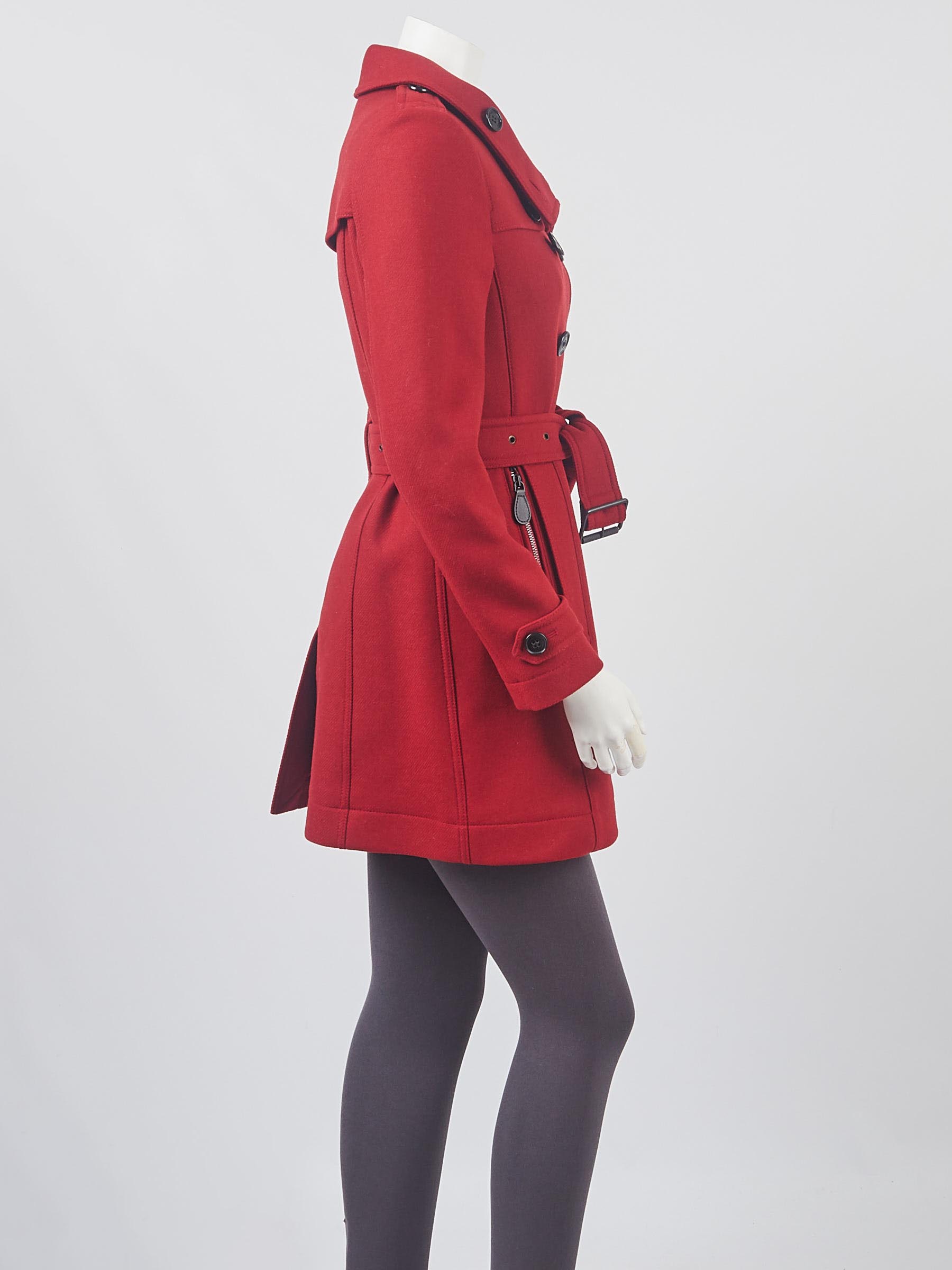 Burberry red cheap pea coat