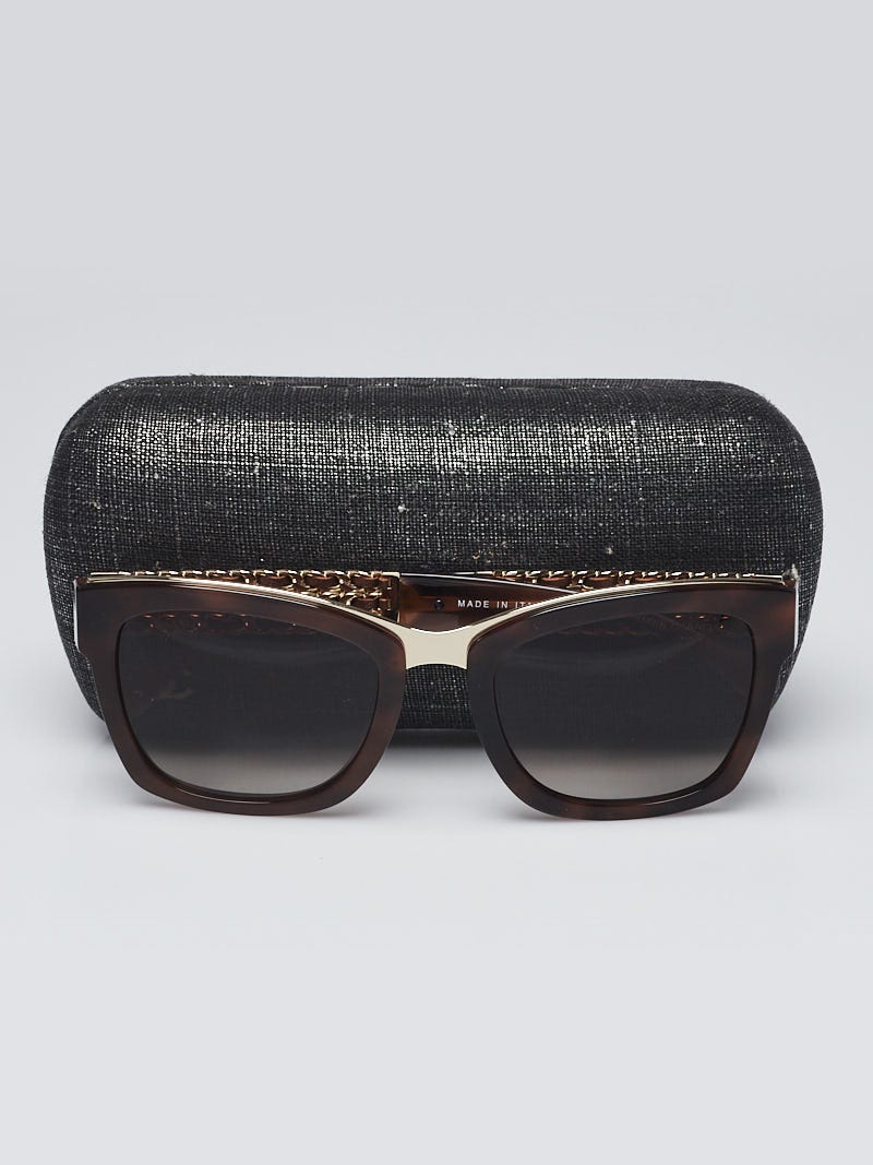 Chanel Brown Tortoise Print Square Frame Chain Sunglasses