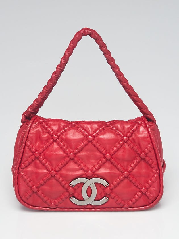 Chanel Red Quilted Leather Hidden Chain Flap Bag