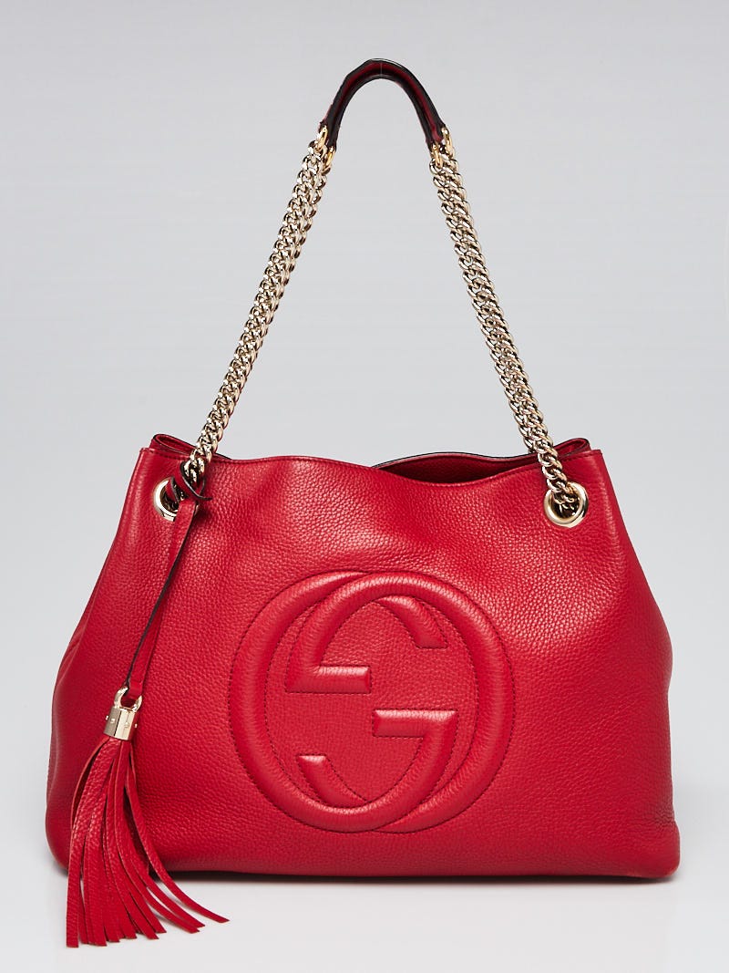 Gucci Red Pebbled Leather Soho Chain Tote Bag