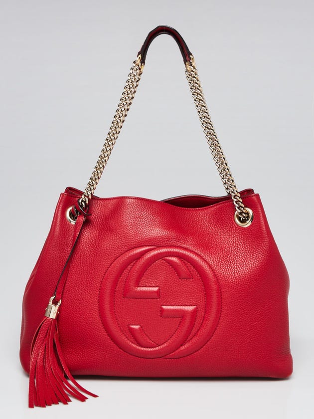 Gucci Red Pebbled Leather Soho Chain Tote Bag