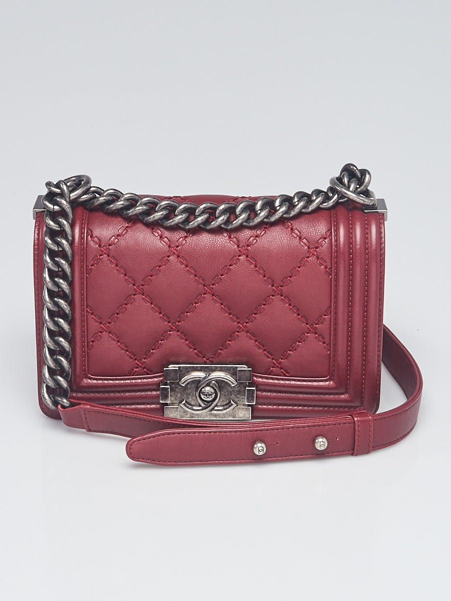 Chanel Dark Red Diamond Stitch Leather Small Boy Bag