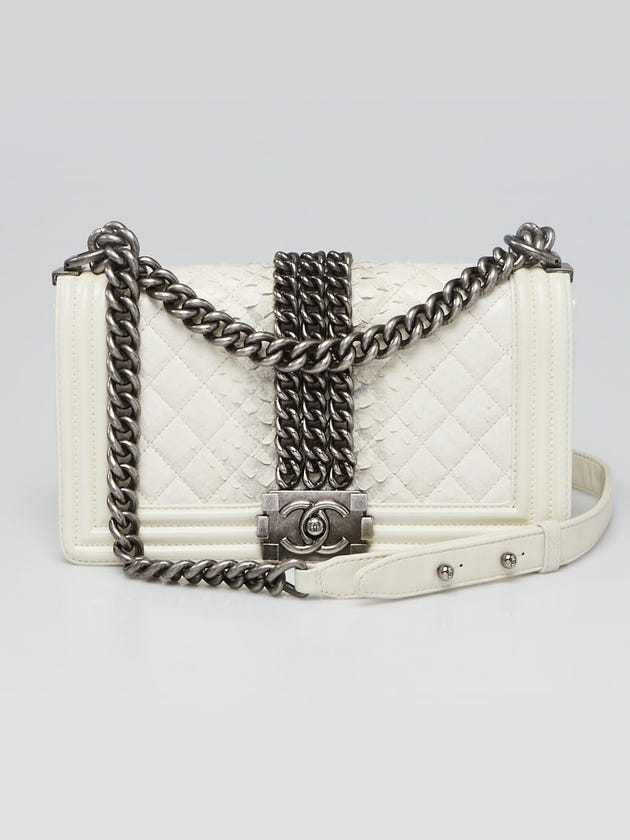 Chanel White Python Rock Chain Medium Boy Bag
