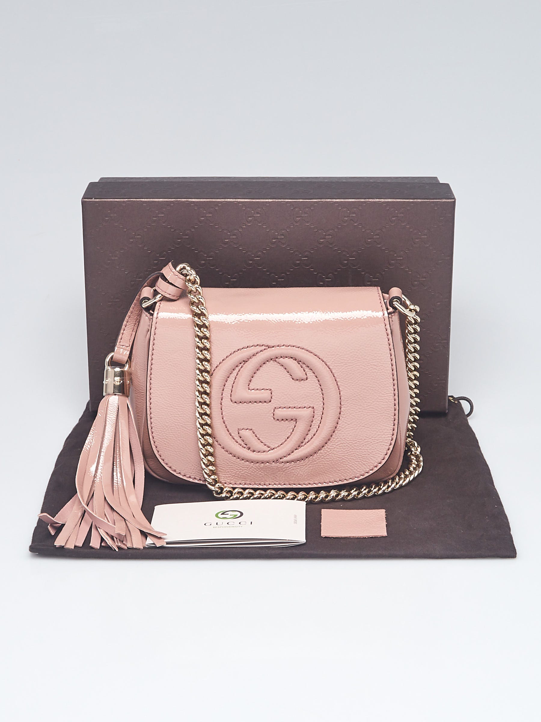 Gucci - Soho Blush Patent Leather Front Flap Chain Bag