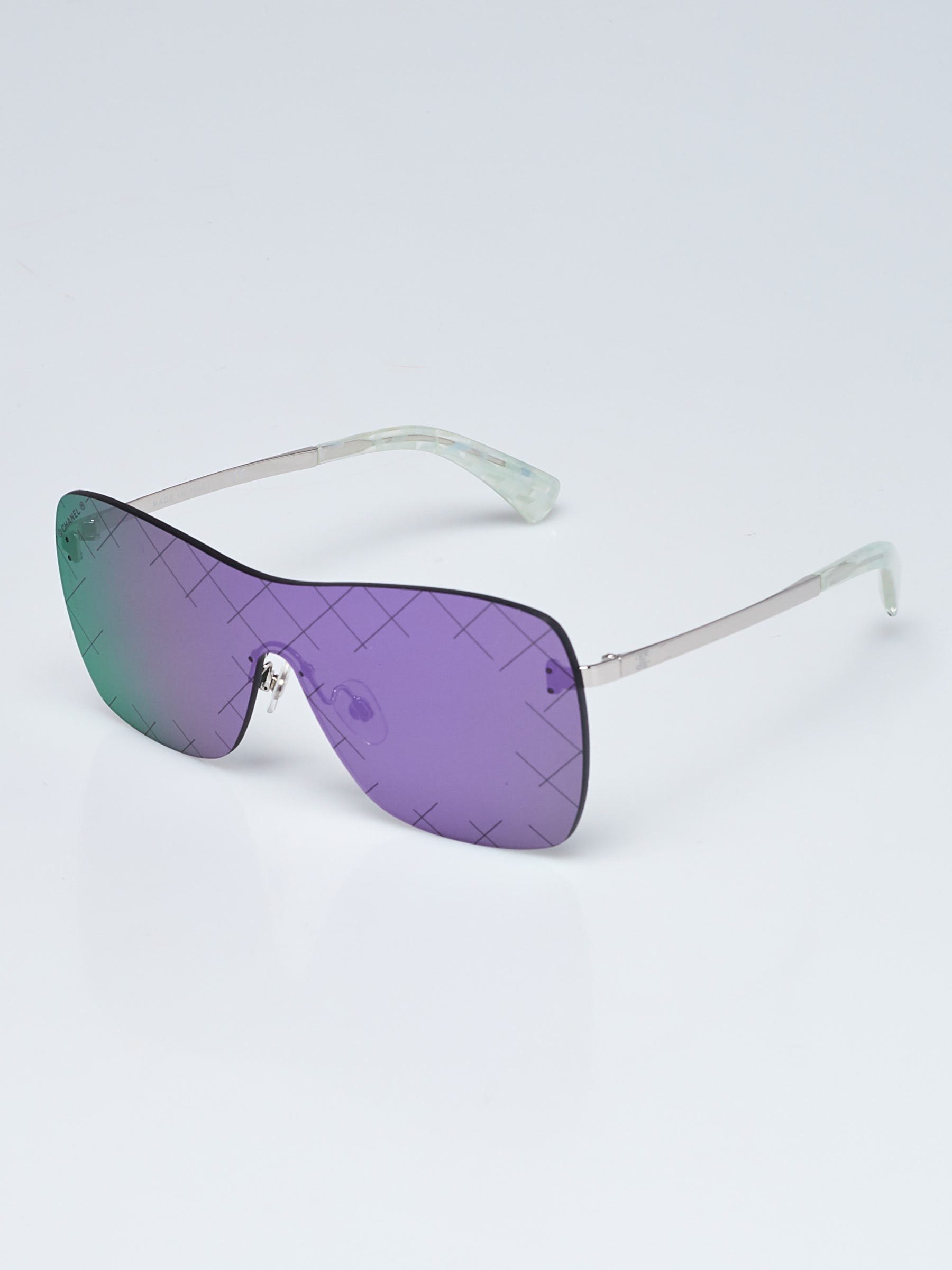 Chanel Silvertone Metal and Purple Tinted Shield Sunglasses-4215 - Yoogi's  Closet