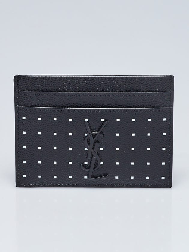 Yves Saint Laurent Black/White Leather Square Dots Monogram Card Holder