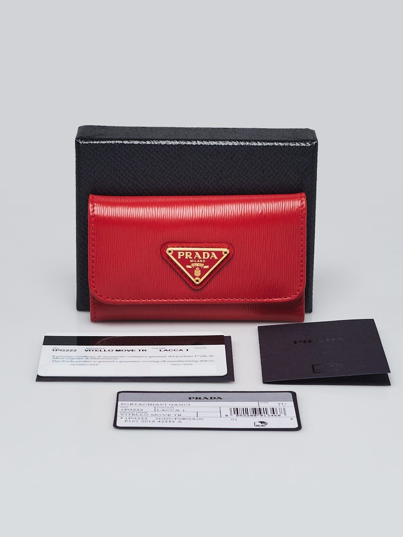 Prada Red Vitello Move Leather Six Ring Key Holder 1PG222