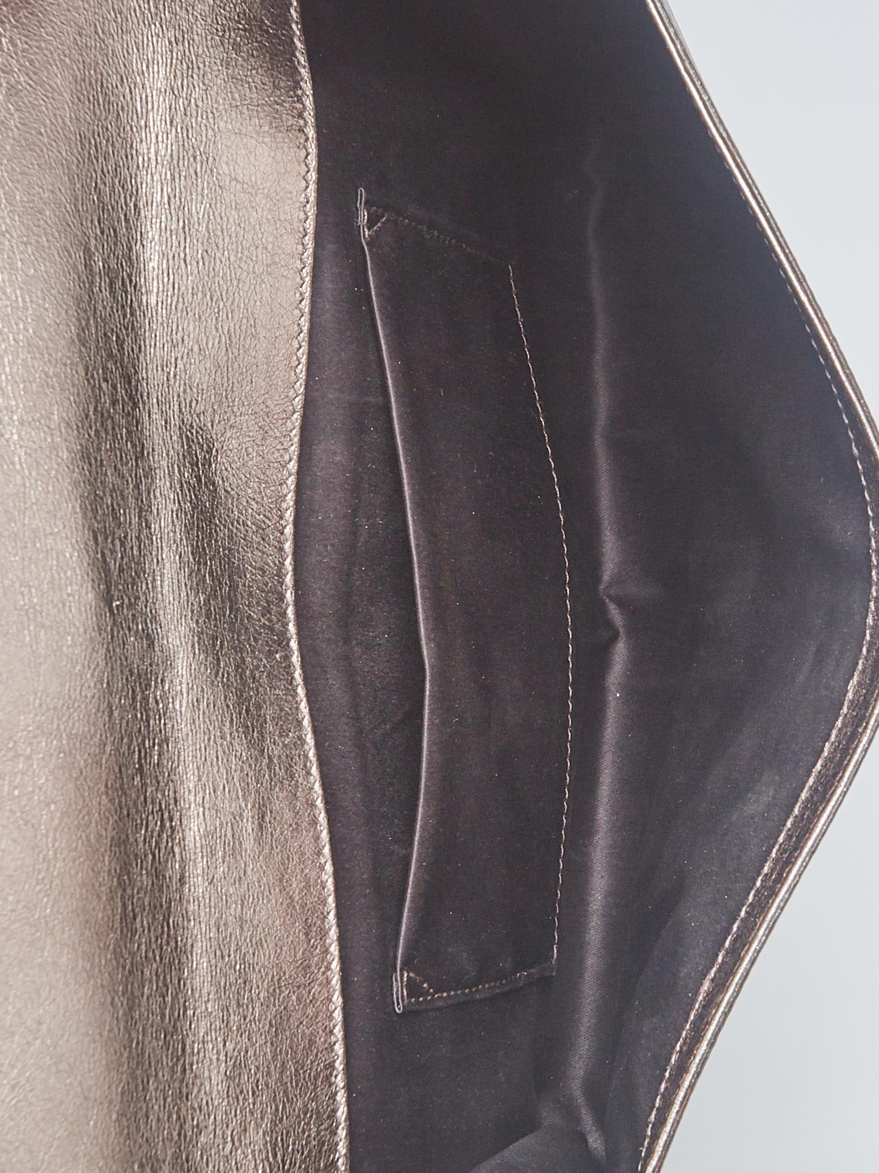 Yves Saint Laurent Silver Metallic Leather Belle du Jour Clutch Bag -  Yoogi's Closet