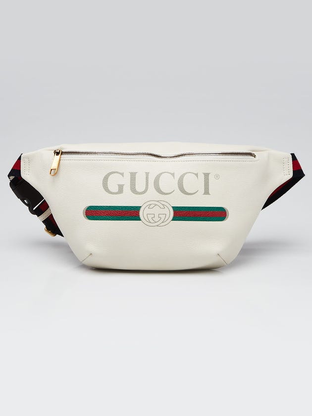 Gucci White Print Pebbled Leather Large Belt Bag
