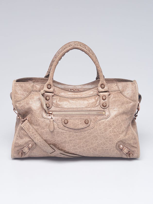 Balenciaga Gris Poivre Lambskin Leather Giant 12 Rose Gold City Bag