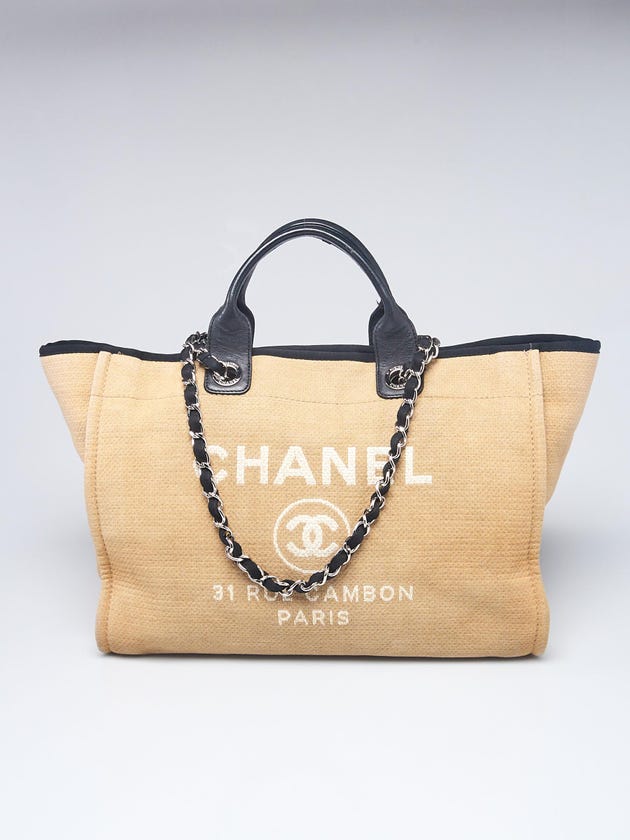 Chanel Dark Beige/Black Canvas Large Deauville Shopping Tote Bag