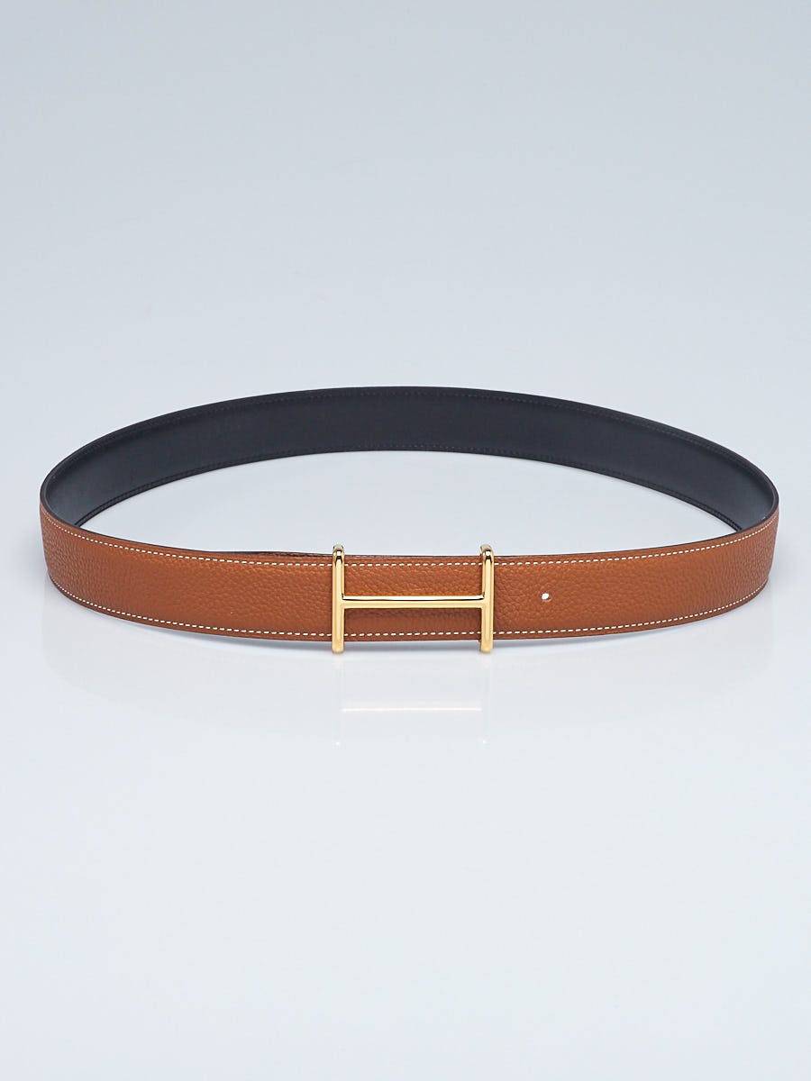 Hermes 32mm Gold Black Clemence Box Leather Gold Plated Idem Belt Size 90 Yoogi s Closet