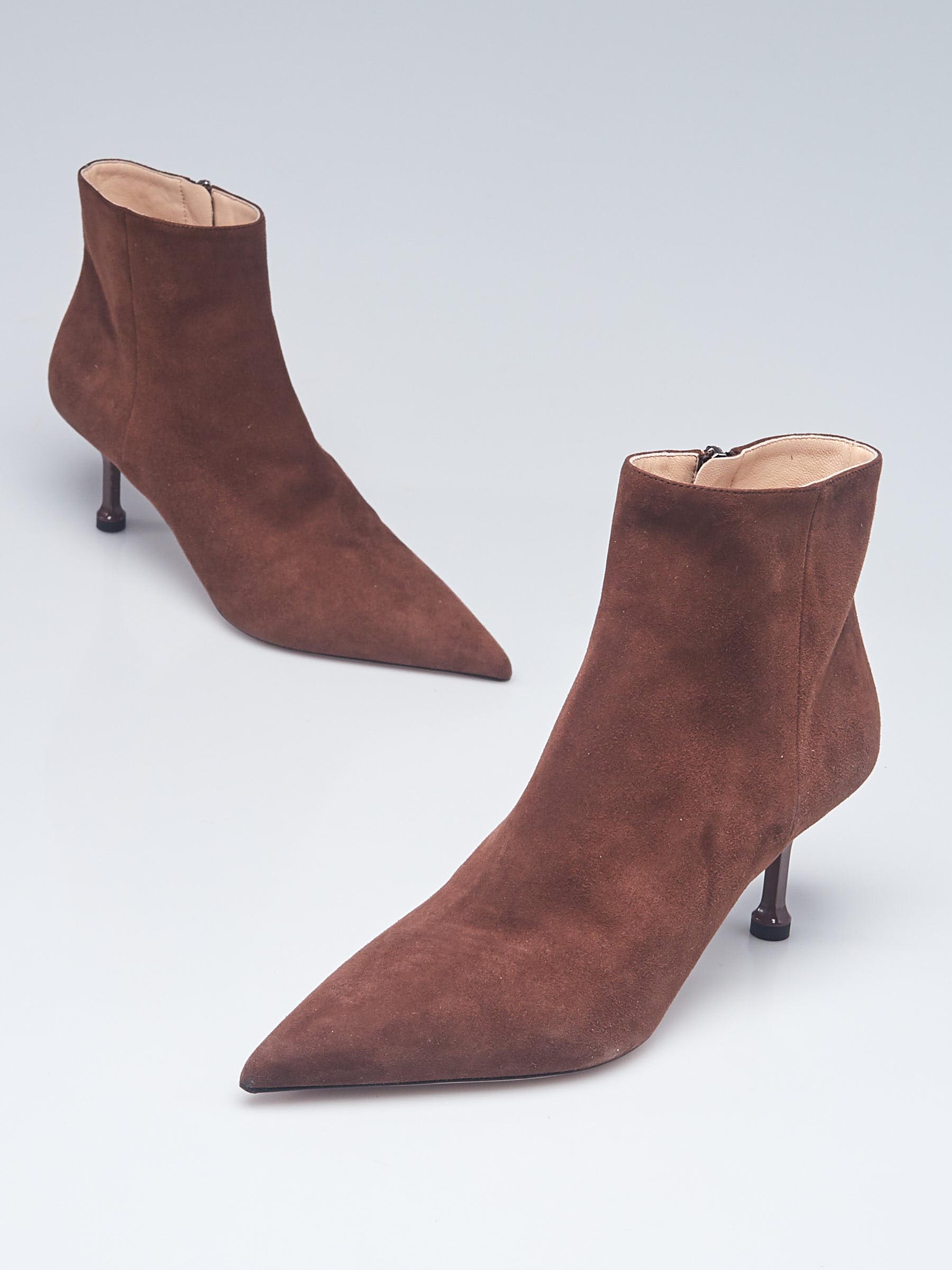 Brown kitten heel booties best sale