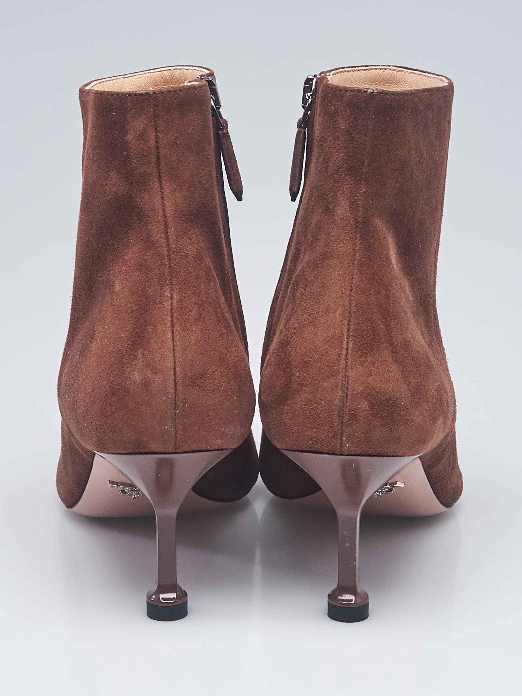 dark brown kitten heel booties