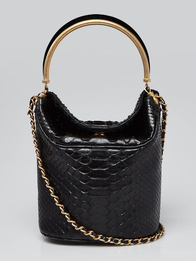 Chanel Black Python Top Handle Chic Bucket Bag