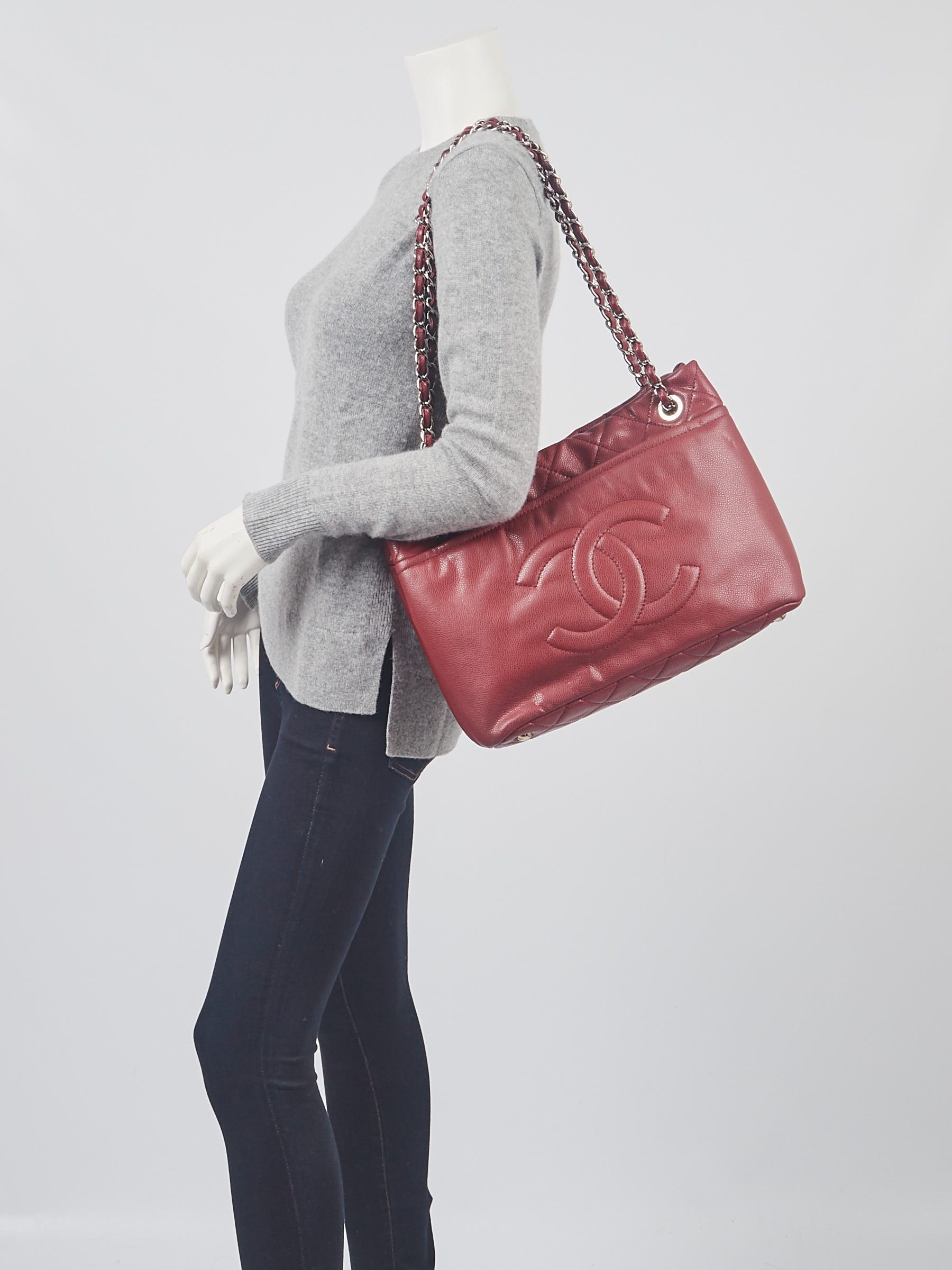 Chanel Dark Red Caviar Leather Timeless CC Soft Shopping Tote Bag - Yoogi's  Closet