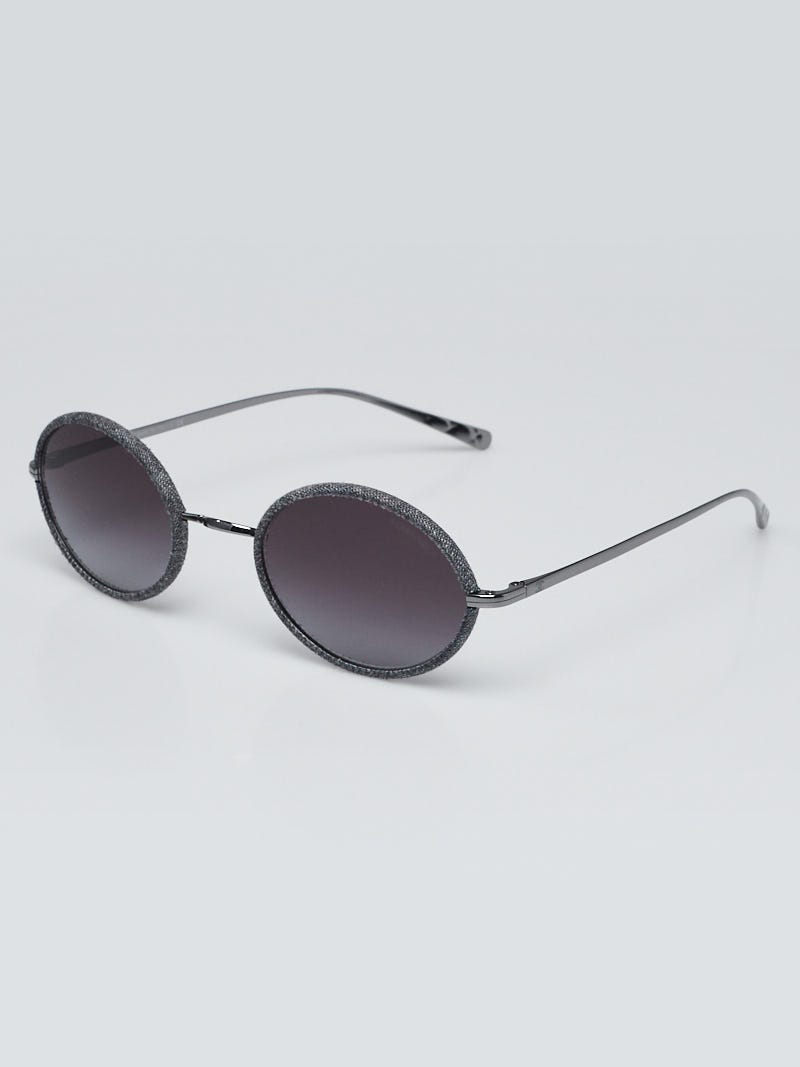 Chanel Grey Fabric Gunmetal Oval Low Profile Sunglasses - 4248