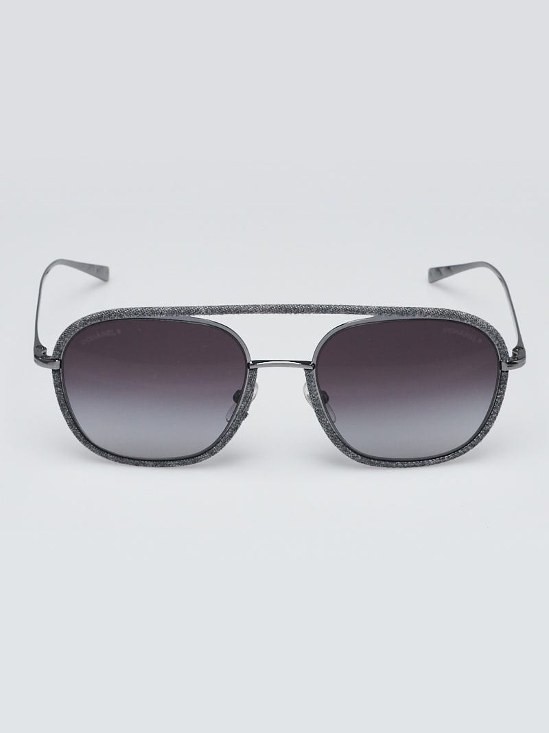Chanel Grey Fabric Gunmetal Pilot Sunglasses - 4249 - Yoogi's Closet