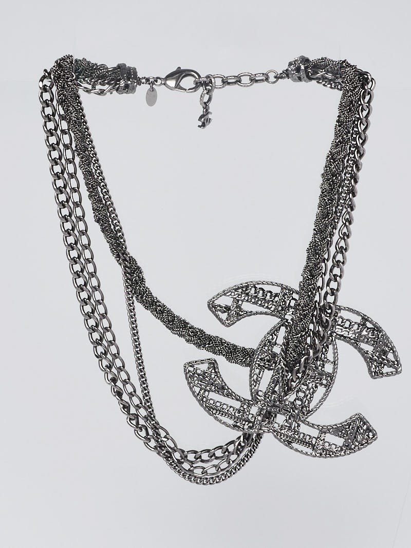 Chanel Ruthenium Multi-Strand Chain CC Choker Necklace - Yoogi's Closet