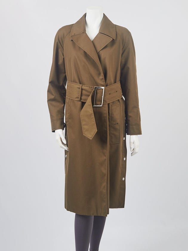 Burberry Military Green Cotton Gabardine Side Slit Belted Coat Size 2/36
