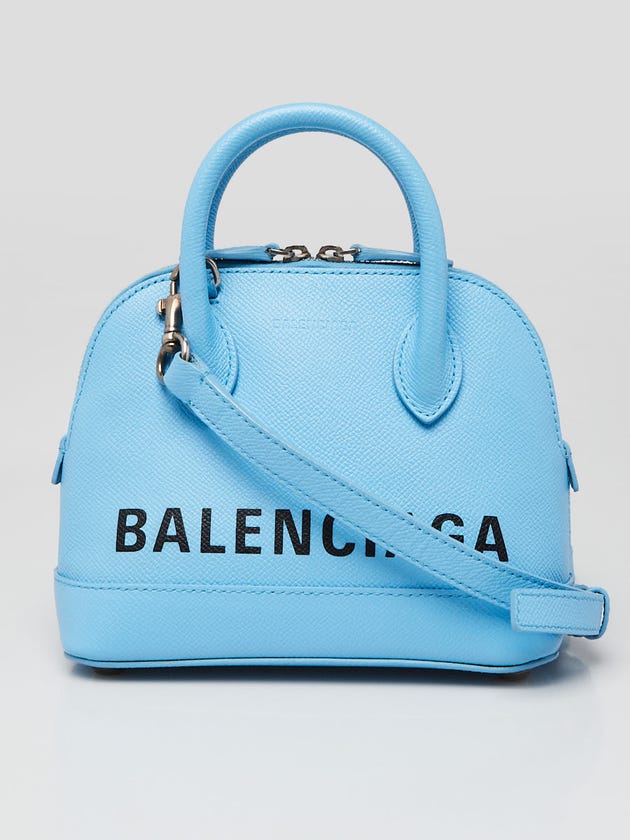 Balenciaga Light Blue Pebbled Leather Ville XXS Logo Crossbody Bag